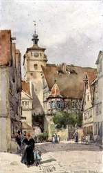 Straßenszene, Rotenburg, zeigt den Weißen Turm und das Judentanzhaus